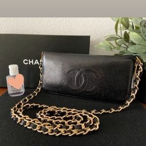 🖤⚜️ Chanel Wallet ZIPPY Chain Crossbody Double Zipper Black / Gold